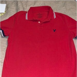 American Eagle Outfitters eagle print red short sleeve collared polo shirt sz XS